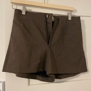 Zara High Waist Brown Checkered Shorts